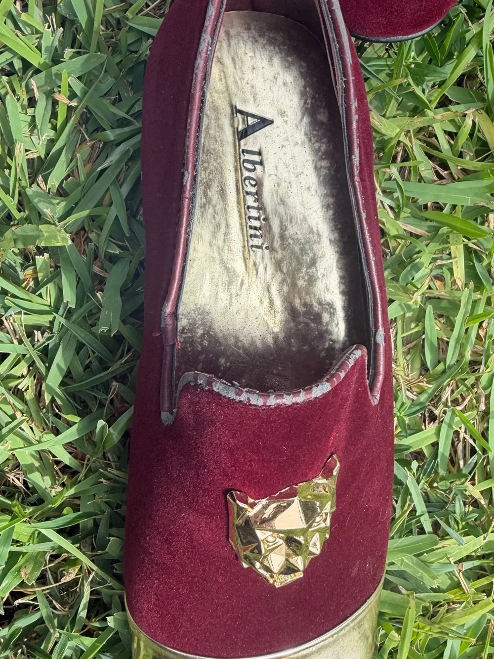 Men's Burgundy Velvet Slip-On Loafers with Gold Accent